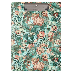 Morris Inspired Tulips,Peonies,Acanthus Green Clipboard