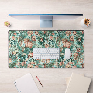 Morris Inspired Tulips,Peonies,Acanthus Green Desk Mat