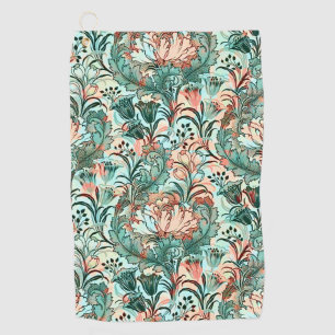 Morris Inspired Tulips,Peonies,Acanthus Green Golf Towel