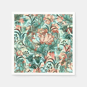Morris Inspired Tulips,Peonies,Acanthus Green Napkin