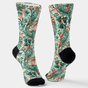 Morris Inspired Tulips,Peonies,Acanthus Green Socks