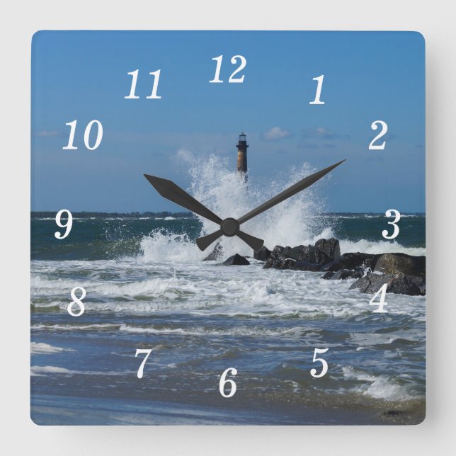 Morris Lighthouse Splash Square Wall Clock (Front)