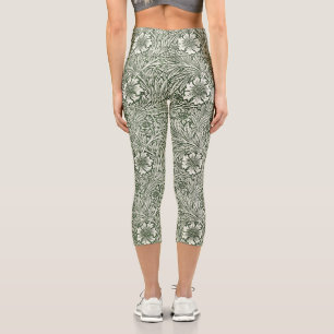 Morris Marigold Vintage 1875 Green Floral Flower Capri Leggings