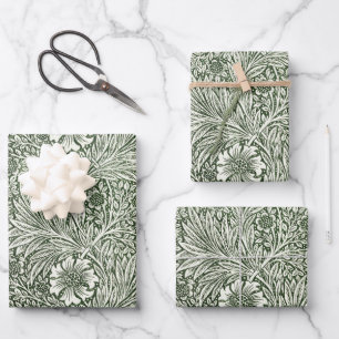 Morris Marigold Vintage 1875 Green Floral Flower Wrapping Paper Sheet
