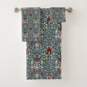 Morris Navy Blue Snakeshead Floral Wallpaper Bath Towel Set