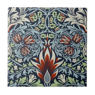 Morris Navy Blue Snakeshead Floral Wallpaper Ceramic Tile