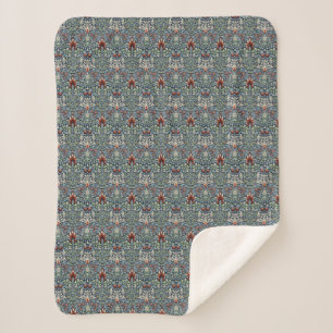 Morris Navy Blue Snakeshead Floral Wallpaper Sherpa Blanket