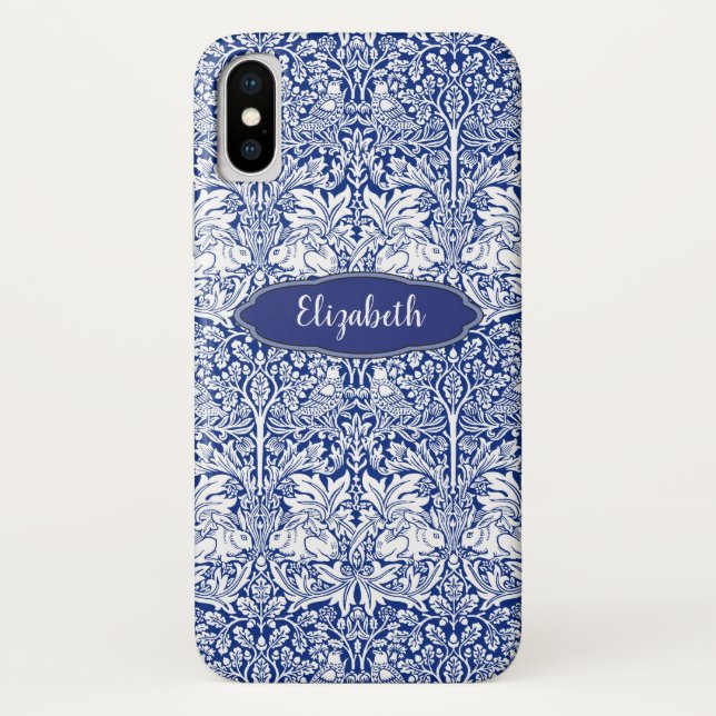 Morris Pattern Blue Rabbit Personalised Monogram Case-Mate iPhone Case (Back)