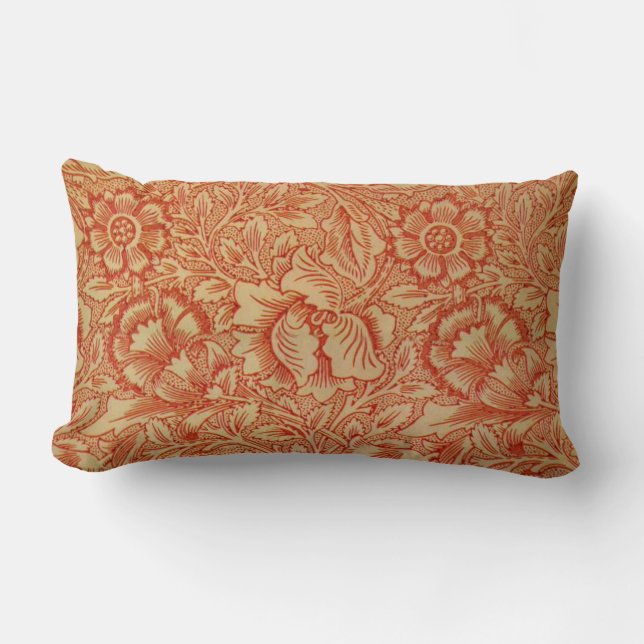 Morris - Pink and Poppy.floral pattern Lumbar Cushion (Front)