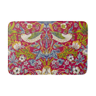 Morris Red Background Strawberry Thief Pattern Bath Mat