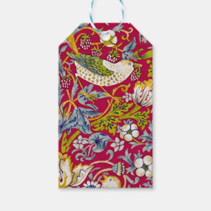 Morris Red Background Strawberry Thief Pattern Gift Tags
