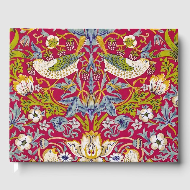 Morris Red Background Strawberry Thief Pattern Guest Book (Front)