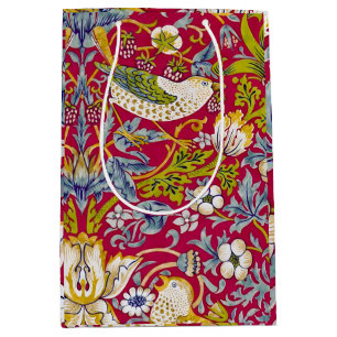Morris Red Background Strawberry Thief Pattern Medium Gift Bag