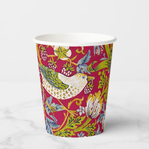 Morris Red Background Strawberry Thief Pattern Paper Cups