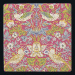 Morris Red Background Strawberry Thief Pattern Stone Coaster<br><div class="desc">"Strawberry Thief" is a textile design created by the British designer William Morris in 1883. The work features an intricate pattern of strawberries, flowers, and birds, primarily the thrushes that seem to be stealing the strawberries. The lush, naturalistic forms are arranged in a harmonious, repeating pattern that showcases Morris's love...</div>