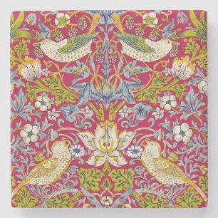 Morris Red Background Strawberry Thief Pattern Stone Coaster