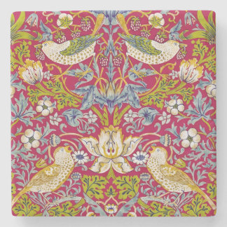 Morris Red Background Strawberry Thief Pattern Stone Coaster