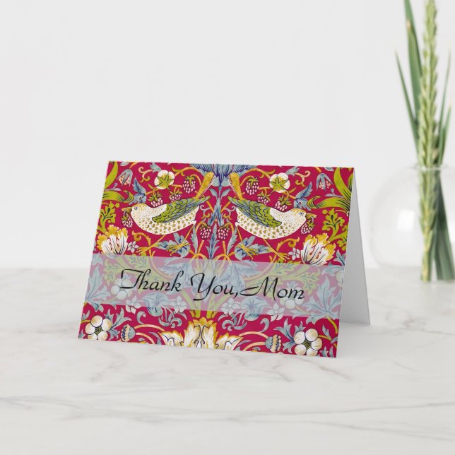 Morris Red Background Strawberry Thief Pattern Thank You Card (Front)