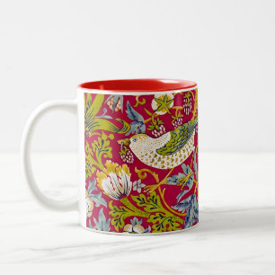 Morris Red Background Strawberry Thief Pattern Two-Tone Coffee Mug
