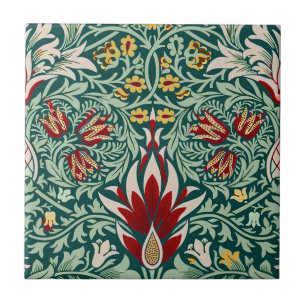 Morris Snakeshead Floral Classic Botanical Green Ceramic Tile