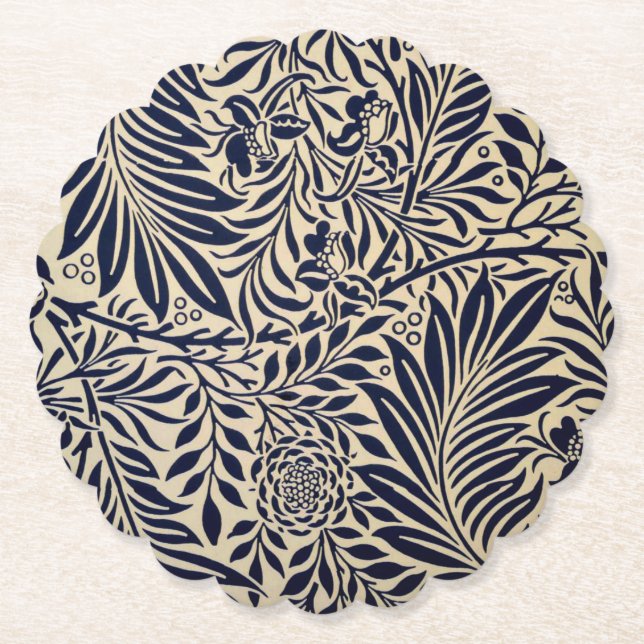 Morris - Spray - Navy Blue and neutral Paper Coaster (Front)