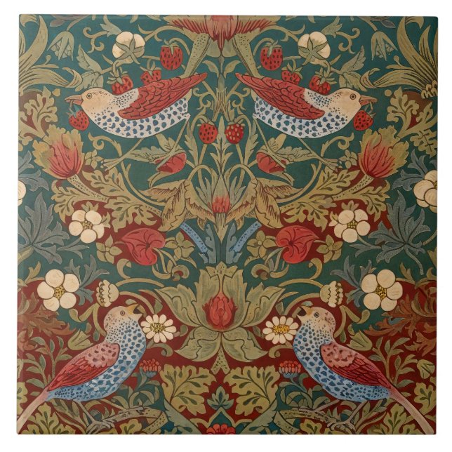 Morris - Strawberry Thief  #2 Floral Pattern  Ceramic Tile (Front)