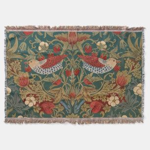 Morris - Strawberry Thief  #2 Floral Pattern  Throw Blanket