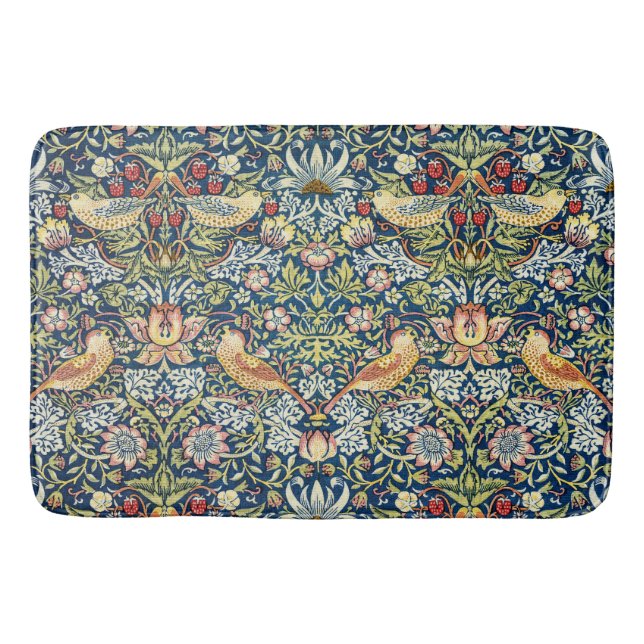 Morris - Strawberry Thief Bird & Floral Pattern Bath Mat (Front)