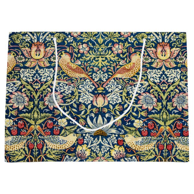 Morris - Strawberry Thief Bird & Floral Pattern Large Gift Bag (Front)