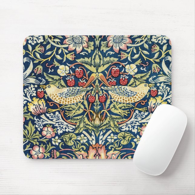 Morris - Strawberry Thief Bird & Floral Pattern Mouse Pad (With Mouse)