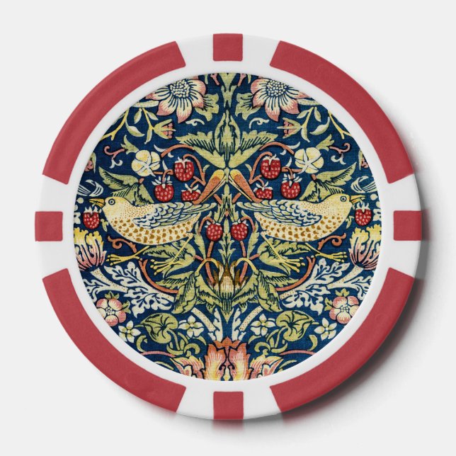 Morris - Strawberry Thief Bird & Floral Pattern Poker Chips (Front)