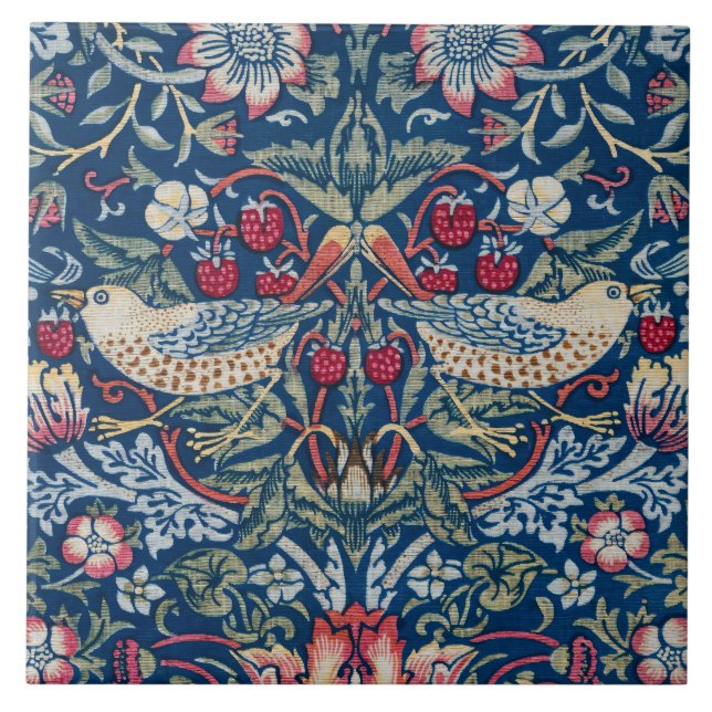 Morris Strawberry Thief Classic Indigo Blue Fine Ceramic Tile (Front)