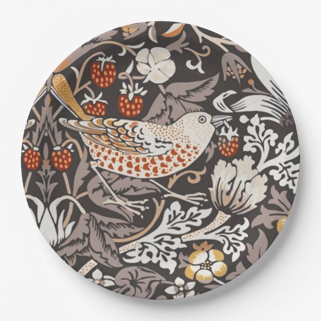 Morris Strawberry Thief Close-up Earth Tones Paper Plate (Front)