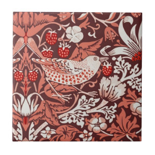 Morris Strawberry Thief Close-up Vintage Red Ceramic Tile