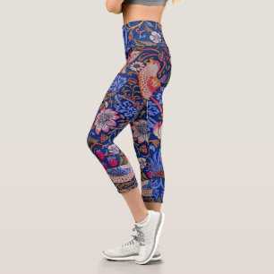 Morris Strawberry Thief Lavender Purple Rose Art Capri Leggings