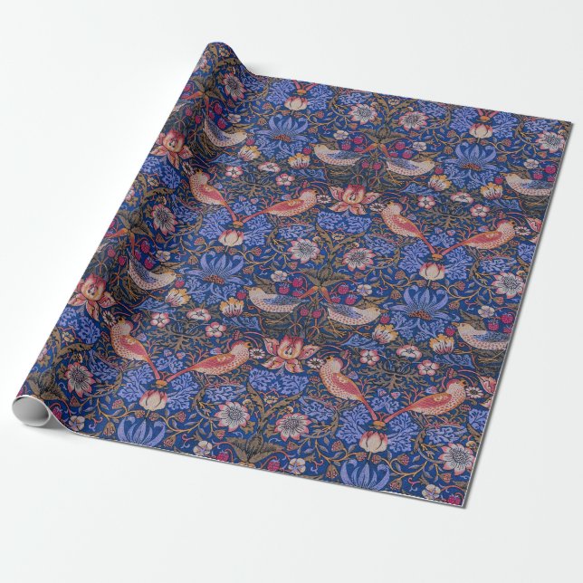 Morris Strawberry Thief Lavender Purple Rose Art Wrapping Paper (Unrolled)