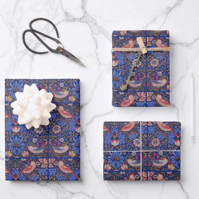 Morris Strawberry Thief Lavender Purple Rose Art Wrapping Paper Sheet (Front)
