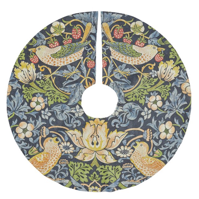 Morris Strawberry Thief Navy Blue Vintage Fine Art Brushed Polyester Tree Skirt (Front)