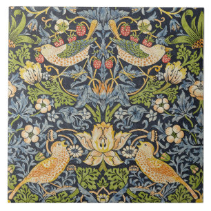 Morris Strawberry Thief Navy Blue Vintage Fine Art Ceramic Tile