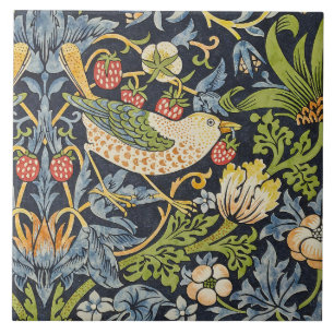 Morris Strawberry Thief Navy Blue Vintage Fine Art Ceramic Tile