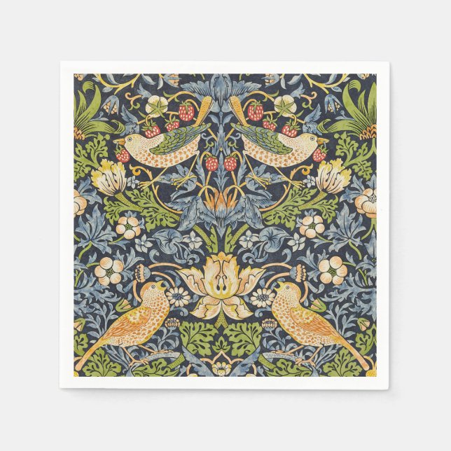 Morris Strawberry Thief Navy Blue Vintage Fine Art Napkin (Front)