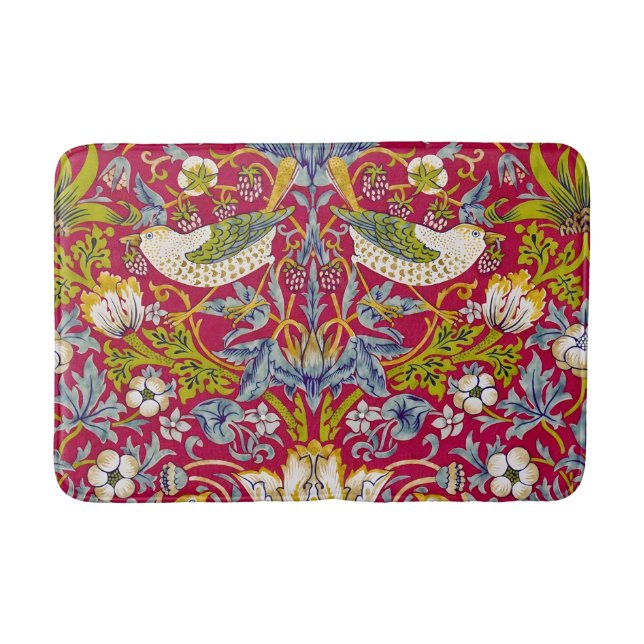 Morris Strawberry Thief Raspberry Red Lime Floral Bath Mat (Front)