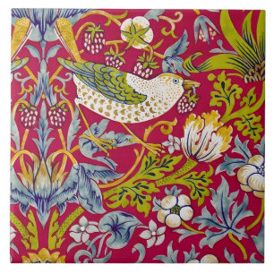 Morris Strawberry Thief Raspberry Red Lime Floral Ceramic Tile