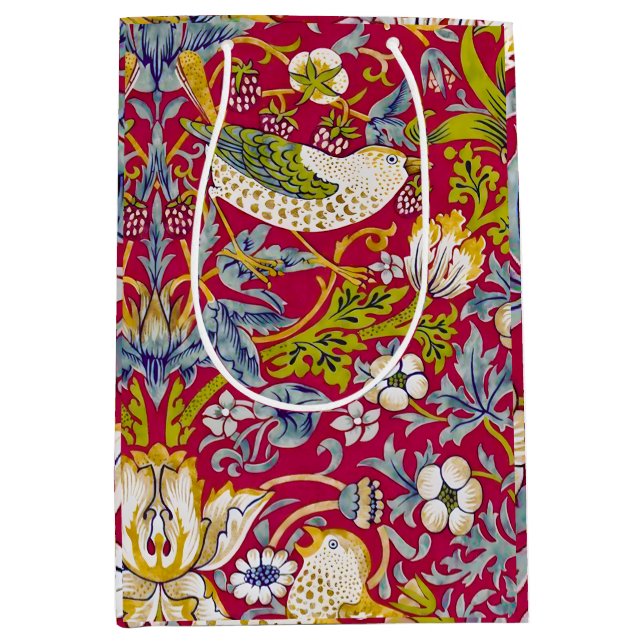 Morris Strawberry Thief Raspberry Red Lime Floral Medium Gift Bag (Front)