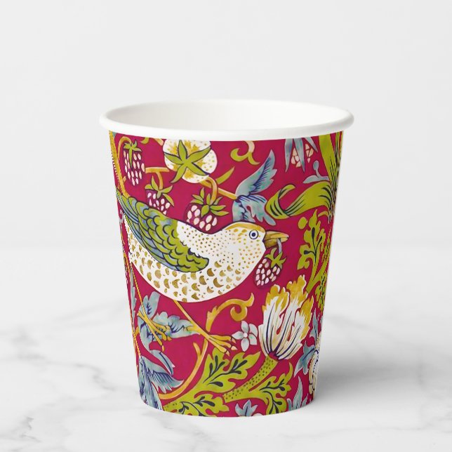 Morris Strawberry Thief Raspberry Red Lime Floral Paper Cups (Back)