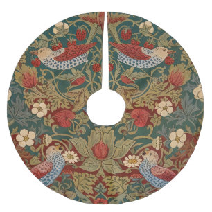 Morris Strawberry Thief Teal Green Red Floral Art Brushed Polyester Tree Skirt