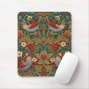 Morris Strawberry Thief Teal Green Red Floral Art Mouse Pad