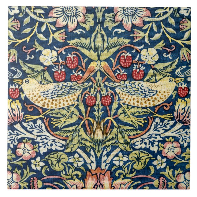 Morris Strawberry Thief Yellow Ivory Slate Blue Ceramic Tile (Front)