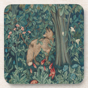 Morris Tapestry Forest Lone Fox Beverage Coaster
