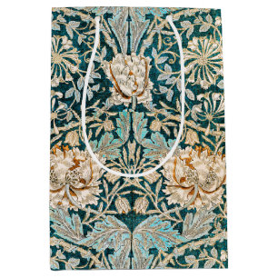 Morris Teal Blue Honeysuckle Floral Wallpaper Medium Gift Bag